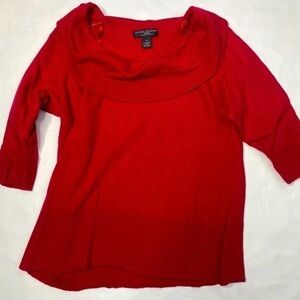 Elena Solano 100% Merino Wool Red 2X Sweater cropped sleeves